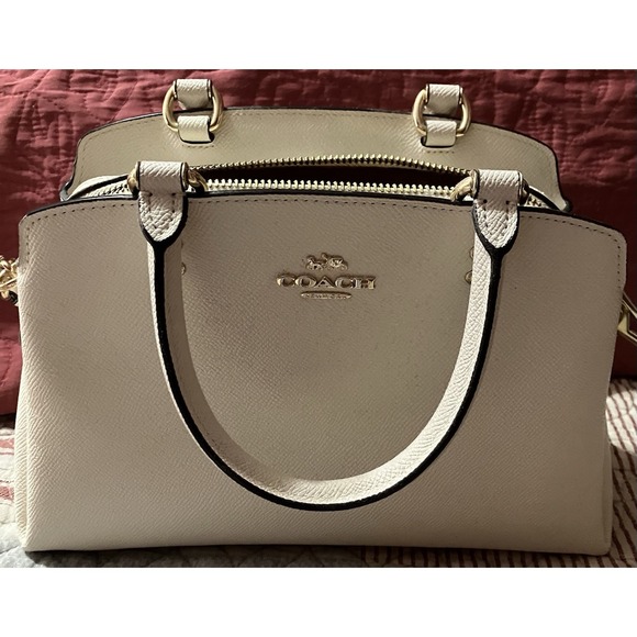 Coach Handbags - Coach Ivory Pebbled Satchel Top Handle Bag Gold Hardware Zipper and Wristlet